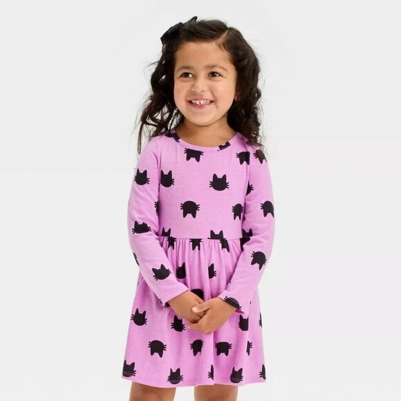 Cat & Jack Other - NWT Cat & Jack Purple long sleave Dress with black Cats Bloomers Girls 12 Months